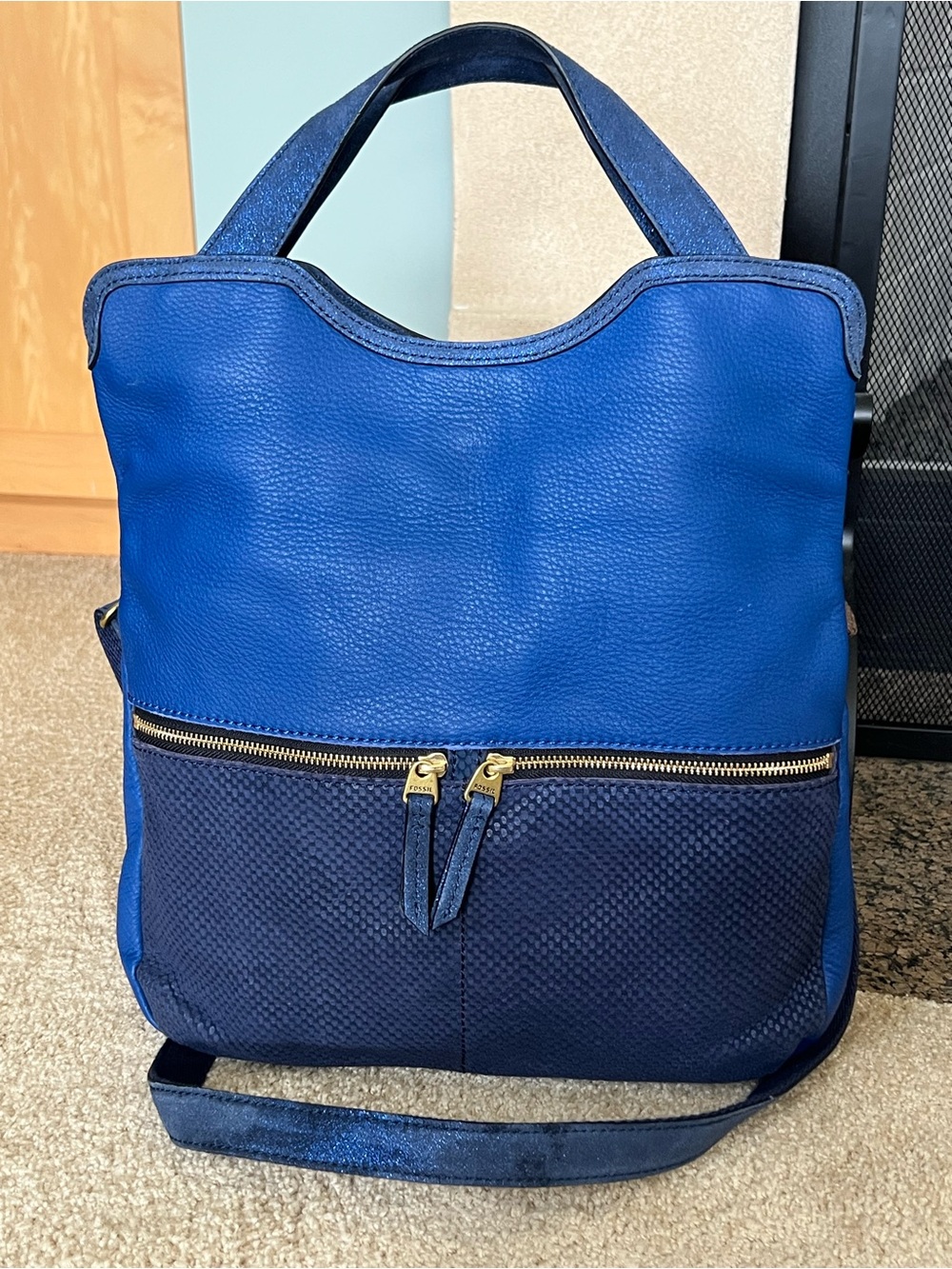 Fossil Erin Limited Edition Blue Mixed Leather Python Sparkle Crossbody Bag